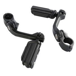 XFMT 1.25" Long Angled Adjustable Highway Footpegs Crash Bar Foot Rests Universal Fits For Harley Davidson Honda Kawasaki Suzuki Yamaha (Matte Black Style 4)