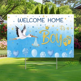 Welcome Home It's A Boy Yard Sign with Stake Gender Reveal Baby Shower Yard Sign Blue Stork Lawn Sign Welcome Baby Announcement Sign for Boy Party Decor Outdoor