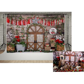 Kate 7x5ft Spring Farmer's Market Fresh Strawberry Photography Backdrops Red Rose Wooden Wall Colored Ribbon Farm Barn Door Photobooth Background Props Baby Shower Shooting Props