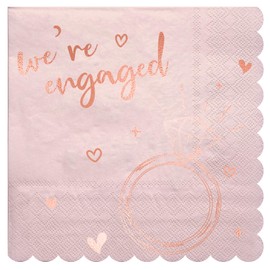 LeZakaa 50Pcs Wedding Napkins-“We're Engaged”Lettering Gold Foil Design 3 Ply Disposable Paper Napkin Bridal Shower Tableware Party Supplies Cocktail Napkins for Wedding, Engagement-6.5x6.5" Folded