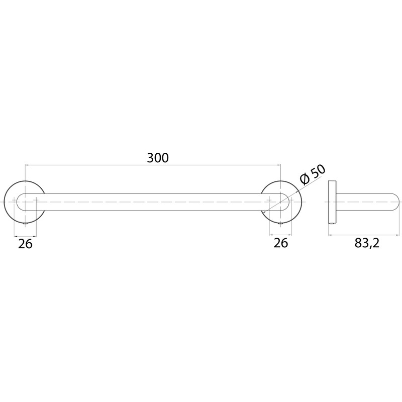 Emco 300mm Chrome Tub Handle - Secure Bath Handle -