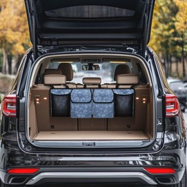 Qiyupavto Butterfly Print Car Trunk Organizer with 4 Pockets Foldable Car Backseat Storage Bag Universal Detachable Auto Accessories for SUV Hatchback Crossover Minivan