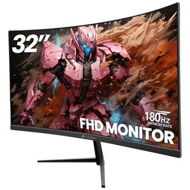 CRUA 32Inch Gaming Monitor, FHD(1920 * 1080P) VA Screen 144Hz/180Hz Curved Monitor, 1800R, 100% sRGB, Computer Monitor That Support AMD Freesync, HDMI, Displayport, Wall Mountable Installs-Black