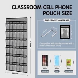 36 Pocket Charts for Classroom Cell Phones, 36 Clear Pocket Charts with Numbered Stickers, Classroom Hanging Cell Phone Organizer, Hangs on Wall, Door Storage Hooks（Gray-1pack）