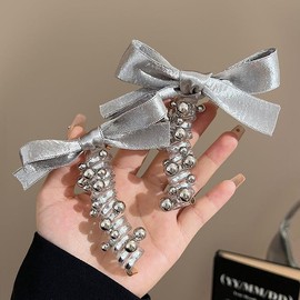 Generic Spiral Hair Ties for Women Butterfly knot phone cord scrunchie No Crease Hair Tie Ponytail Holders Hair Bands for Daily Use, Silver