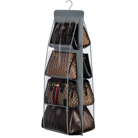 MEZOKUCEL Foldable 8-Pocket Hanging Handbag Organizer - Universal Fit for Purse Storage, Family Closet & Bedroom Organization (Dark Grey, 35x117cm)