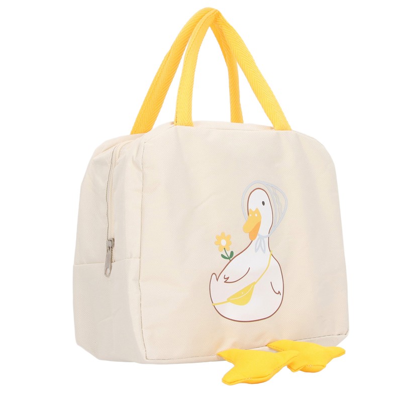Lunch Bag Cartoon Duck Pattern Waterproof Zipper Closure Sturdy Handle