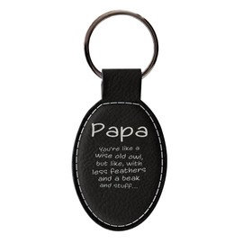 ThisWear Gift for Papa Like Wise Old Owl Less Feathers Beak and Stuff Leatherette Oval Keychain Key Tag Black
