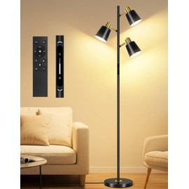 OUTON LED Tree Floor Lamp, Modern Dimmable Standing Lamp with Remote & Touch Control, 4 Color Temperatures, 3 Rotatable Lights Floor Lamps for Living Room, Bedroom, Office, Black
