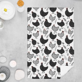 GOOZHO Black and White Chicken Kitchen Towels, Chicken Lovers Mom Lady Gifts Dish Tea Towels for Kitchen Decor, Farm Animal Rooster Hen Decorative Hand Towel for Bathroom, 16x24 Inches
