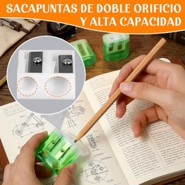 24PCS Sacapuntas de 2 Agujeros, Sacapuntas con Deposito, Cuchilla de Acero, Sacapuntas Manual Port?til, Apto para L?pices de Colores y L?pices de Colo