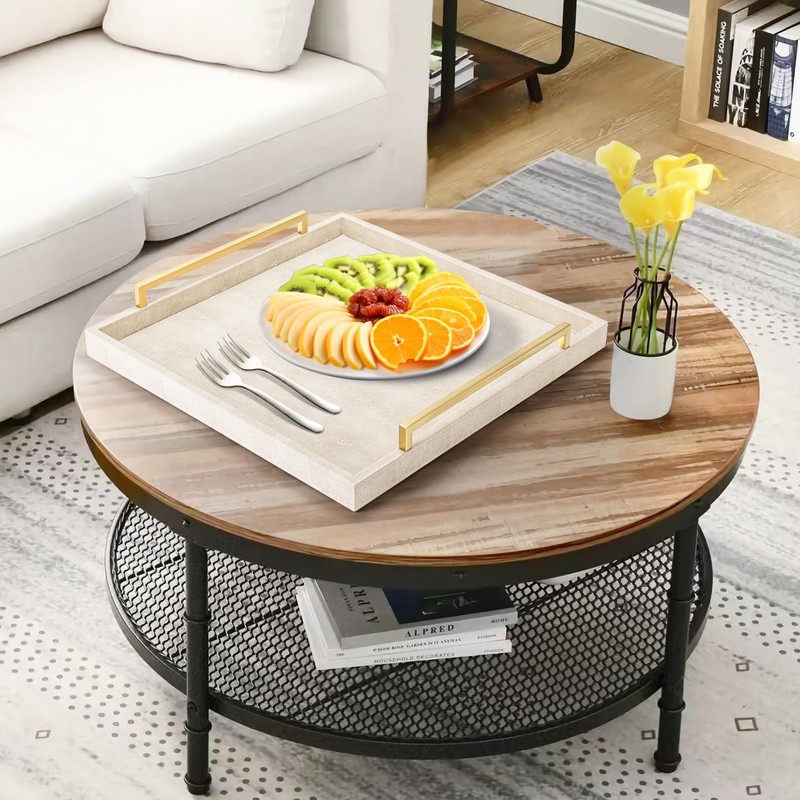 Large Ottoman Tray for Coffee Table,Square Shagreen Leather Decorative Tray