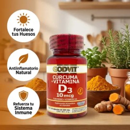 Cúrcuma Vitamina D3 Suplemento Godvit 30 Cápsulas 500mg                                                                                               