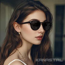 KANASTAL Black Round Sunglasses Womens Polarised Small Face Dark Shades Sunglasses Mens Retro Vintage Classic UV400 Protection Fishing Sailing Sun Glasses - Bright Black Frame