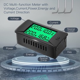 Medidor de monitor de batería multifunción CC, 0-300V, 0-100A derivación integrada, ampliamente aplicado a 12V/24V/48V RV/batería de coche, visualización LCD, medidor de energía solar de voltaje de corriente digital, voltímetro amperímetro