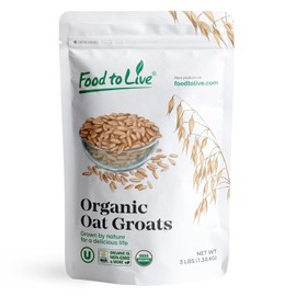 Food to Live Organic Oat Groats, 3 Pounds - 100% Whole Grain, Non-GMO Seeds, Kosher, Raw, Non-Irradiated, Vegan, Bulk, Low Glycemic, Rich in Protein, Fiber, Copper and Manganese
