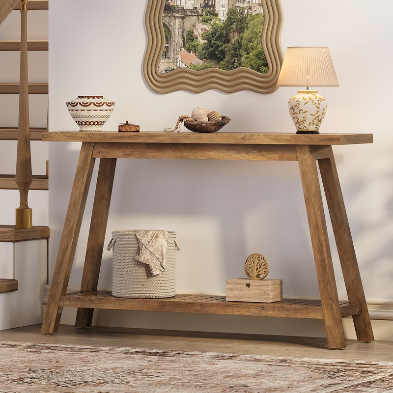 Welfuturer 47.2" Farmhouse Console Table with 2-Tier Open Storage