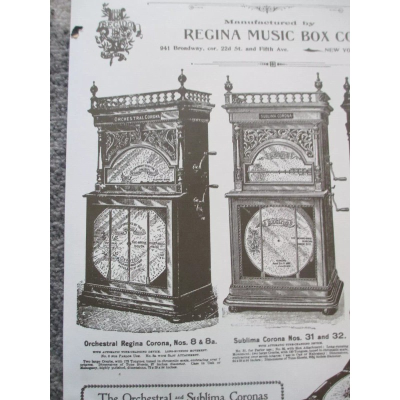 Regina Music Box Broadside Repro 17" x 22" 17 Styles