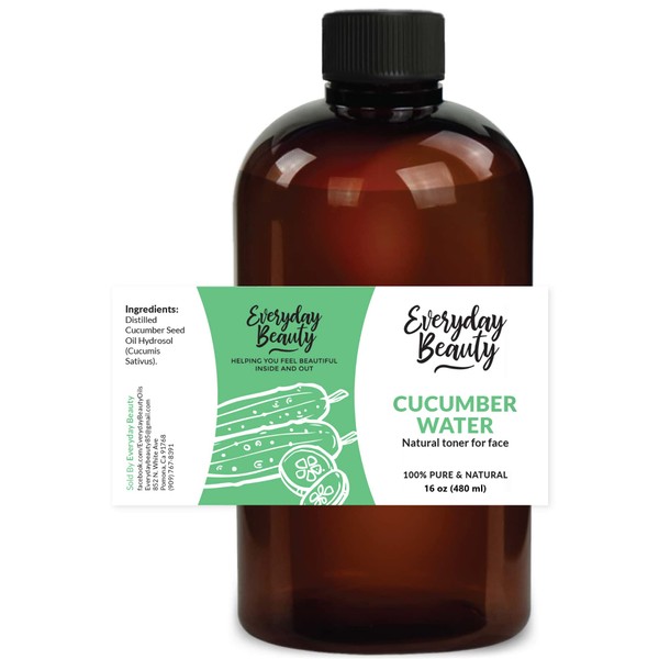 Cucumber Hydrosol Facial Toner - 16 oz All Natural Hydrating Spray Mist for Face and Hair - 100% All Natural Cucumber Water Hydrosol with Fine Mist Cap
