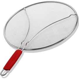 ALPHA LIVING Splatter Guard for Frying Pan & Food Strainer and Universal Cookware 13" - Stops Hot Oil Splash - RED Handle - Splatter Screen for Cooking