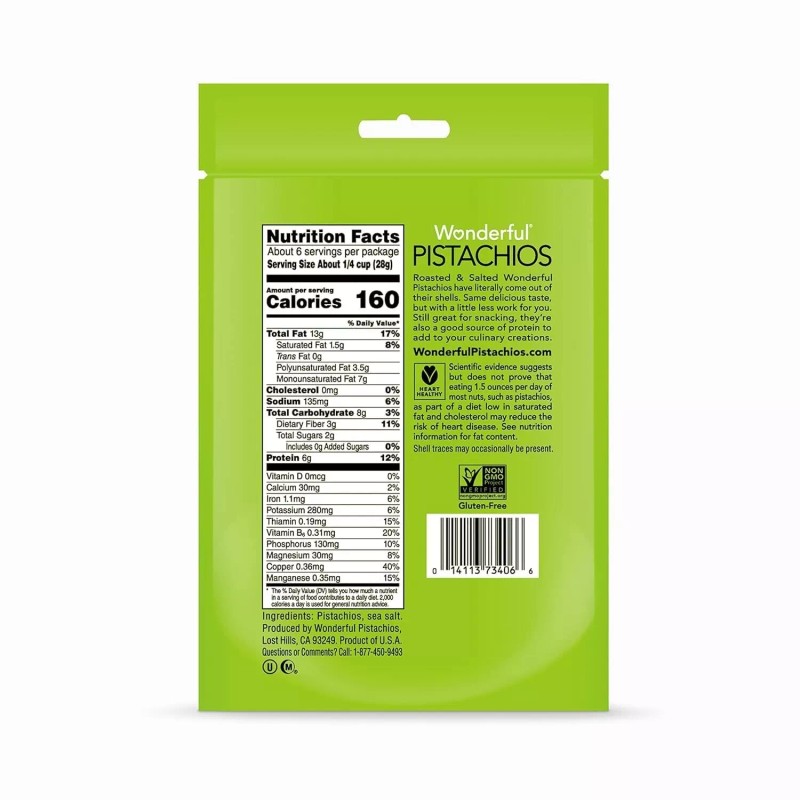 Wonderful Pistachios Pistachios No Shells, Roasted and Salted Nuts, 6