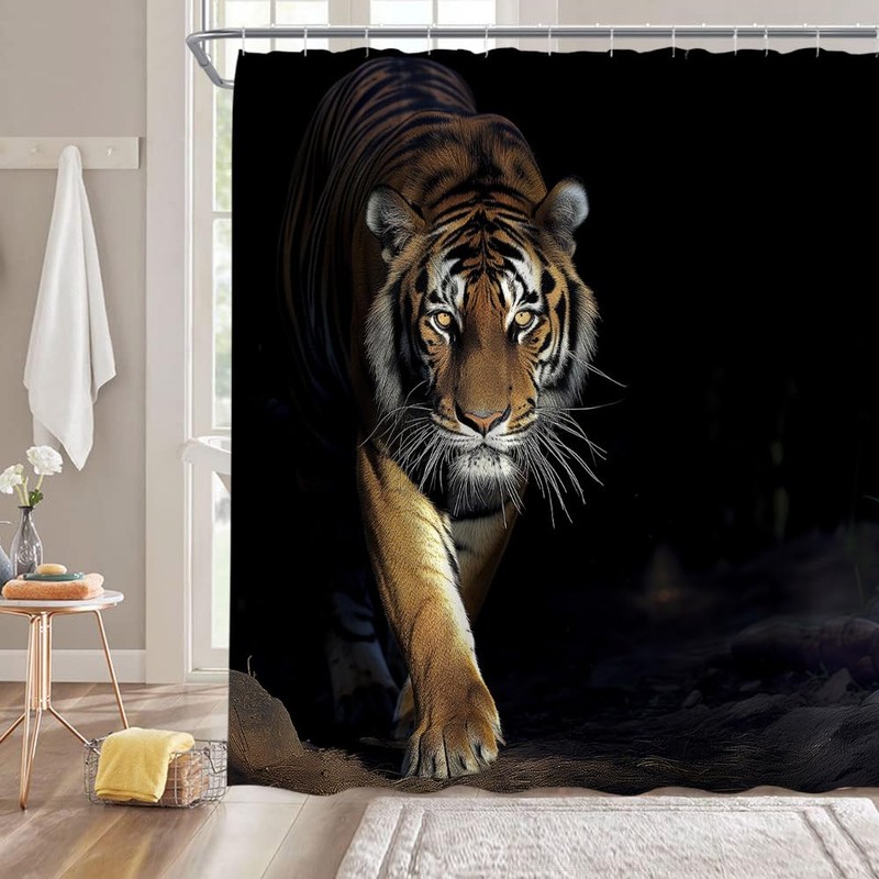 ZRUWUA Tiger Shower Curtain Cool Powerful Animals Big Cat Wild