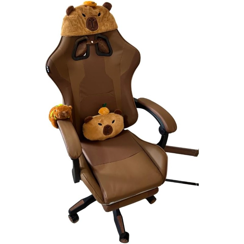 Silla Gamer Ergonómica Capibara, Ajustable en Altura, Reposabrazos Acolchados, Marrón
