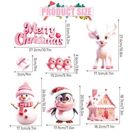 9Pcs Pink Christmas Windows Decals, Christmas Window Stickers Reusable 3D Static Cling Xmas Window Stickers Christmas Window Decorations Christmas Stickers Christmas Decorations for Windows