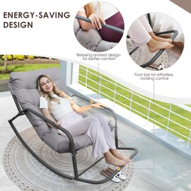 RADIATA Rocking Lounge Chair, Indoor Outdoor Reclining Lounger with Footrest & Cushion, 450lbs Weight Capacity, Comfortable Rocker for Relaxation, Reading and Napping (Light Grey)