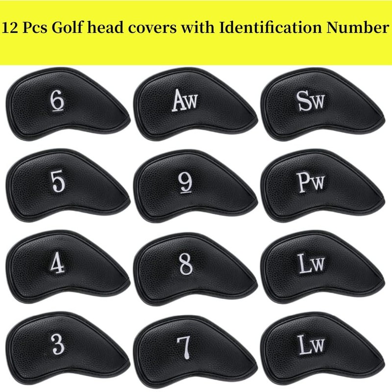 Golf Club Head Covers, Full Set of 12, Synthetic Leather,