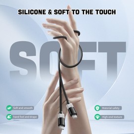 LBSC USB C to USB C Cable 60W 2-Pack, Silicone Fast Charging Cable with PD 3.0, 6.6ft USB Type C Cord for MacBook Pro/Air, 15 16?iPad Pro, Galaxy S23/S22, Pixel 7/6, Switch & More Black