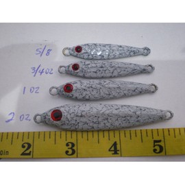 HOME MADE 40 ANCHOVY FISH JIG/SPOON STYLE LURE BAIT 2,1,3/4,5/8 OZ. WHITE/BLACK VEIN 10ea.
