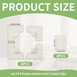 8-Pack Window Screen Corner and 4 Clips, White Acrylic Mesh Window Frame Accessories, Easy to Install, Magnetic Screen Fixing, Durable and Safe for Homes, Ideal for Mosquito Protection