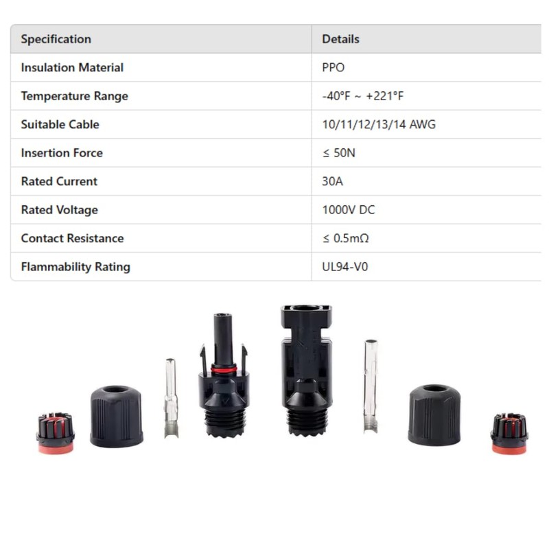 Solar Panel Connectors 100 PCS MC4 connectors IP67 Waterproof Connectors