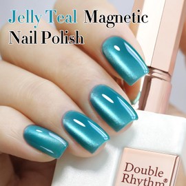 Double Rhythm Double Rhythm Jelly Glass Cat Eye Gel Polish with Magnet 15ML Holographic Glitter Shimmer Translucent Sheer Color Magnetic Nail Polish Salon DIY at Home (Jelly Teal-MC1120)