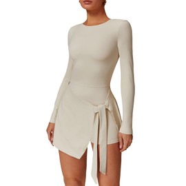 MUMANAIXI Two-in-One Mock Layered Sports Dress Workout Rompers Mini Tennis Dress Breathable Activewear