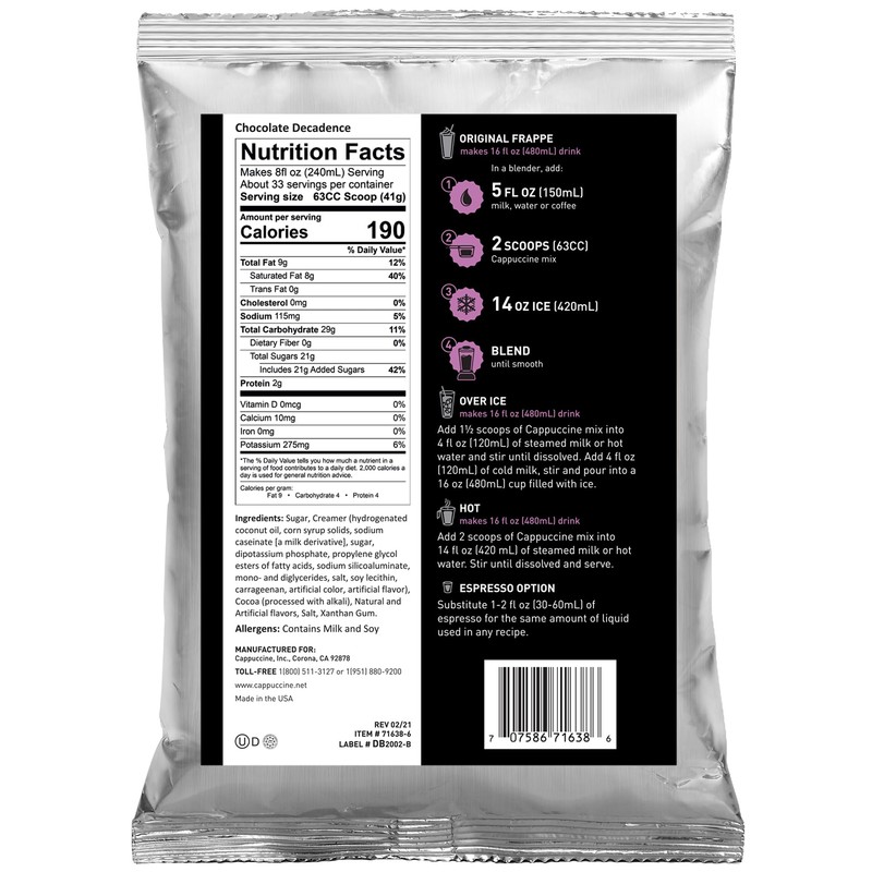 Cappuccine Chocolate Decadence Frappe Mix, 3 Pound (Pack of 1)