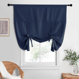 NICETOWN Short Kitchen Curtains 63 Inch Length Blackout Rod Pocket Tie Up Curtains Thermal Insulated Privacy Window Small Camper Drapes for Bathroom RV (1 Panel, 52 by 63 Inches, Navy)