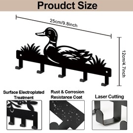 MAYJOYDIY Wall Mounted Key Holder, Black Metal Duck Design, 5 Hooks, 12x25 cm, Black Key Hanger for Wall Art Decor Entryway Front Door Room Kitchen Office