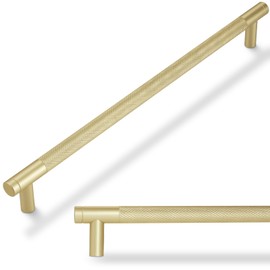 POVEFONK 6 Pack 12-5/8 inch(320mm) Brushed Brass Kitchen Cabinet Handles Knurled Cabinet Pulls Gold Drawer Pulls Kitchen Hardware