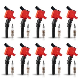 ENA Set of 10 Red Ignition Coil Pack and Iridium Spark Plug Compatible with Ford Lincoln Mercury Crown Victoria E150 E250 Expedition Explorer F150 Mountaineer 4.6L Replacement for FD503 SP493