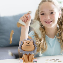 Toyvian 6.69'' Cartoon Lion Piggy Bank Kids Resin Animal Lion Savings Bank Money Coin Saving Box for Boys Birthday