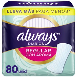 Always Diarios Regular Con Aroma, Protectores Diarios, 80 Unidades