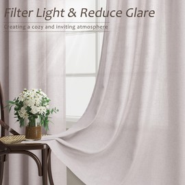 Aersas Champagne 96 Inch Linen Curtains for Sliding Door Living Room Grommet Neutral Farmhouse Boho Light Filtering Semi Sheer Curtain Drapes for Bedroom 96 Inches Long