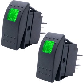 Taiss RK1-06N-G Boat Marine Illuminated Rocker Switch 12V 20A 4Pin On/Off with Green LED Car Offroad Push Button Toggle Switch