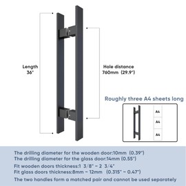 BARNSMITH 36" Barn Door Push Pull Handle,Heavy Duty Grade-304 Stainless Steel Square Commercial Door Handle,Entrance Entry Front Office Handle Pull Set for Wood Glass Panel,Black