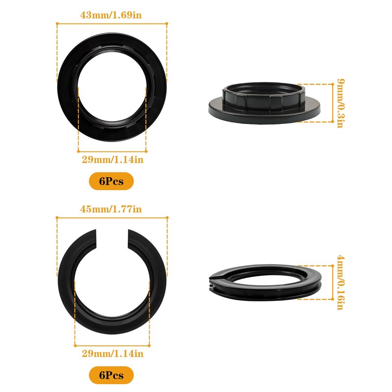 12 Pack Plastic Lampshade Reducer Ring, E27 to E14 Lamp