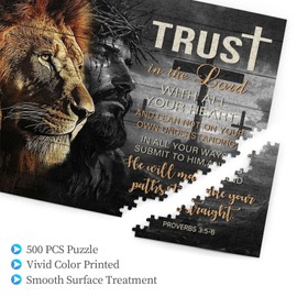 Christian Puzzles for Adults 500 Pieces Jesus and Lion Puzzle Religious Inspirational Bible Jigsaw Puzzles for Living Room Wall Painting Bible Faith Catholic Cross Puzzle