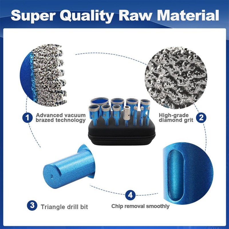 Tile Hole Saw Kit Diamond- BRSCHNITT 11pcs Diamond Core Drill