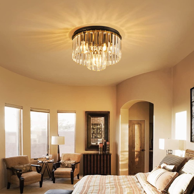AGV LIGHTING Crystal Ceiling Light Fixture, Modern Semi Flush Ceiling
